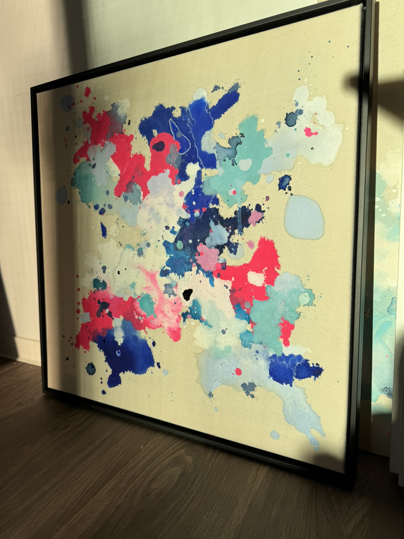 Zwischen Pink und Blau, 2026, Acryl auf roher Baumwollleinwand